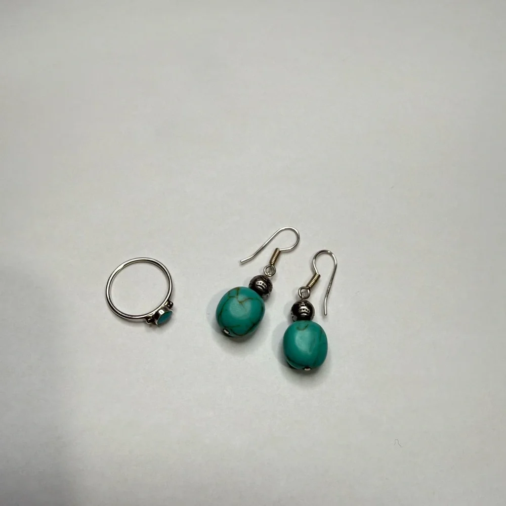 RALPH LAUREN 925 SILVER EARRINGS WITH RL BEADS/TURQUOISE STONE + PINKY RING 925 - Picture 10 of 10